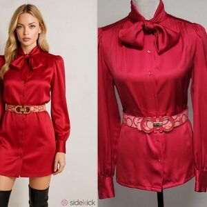 Salvatore Ferragamo Gancini Gold Buckle Red Textured Leather Reversible Belt XXL